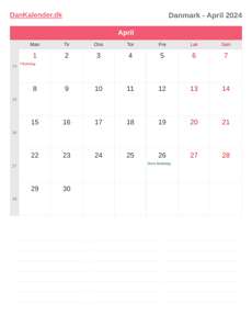 Kalender 2024 April
