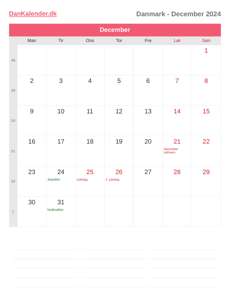 Kalender 2024 December