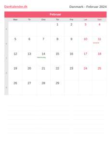 Kalender 2024 Februar