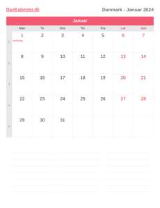 Kalender 2024 Januar