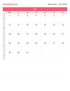 Kalender 2024 Juli