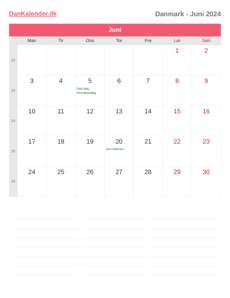 Kalender 2024 Juni