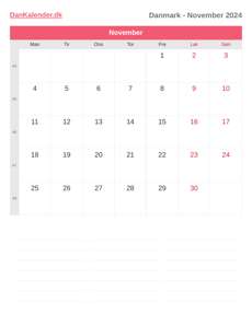 Kalender 2024 November