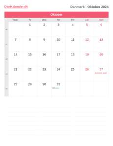 Kalender 2024 Oktober