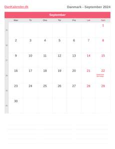 Kalender 2024 September