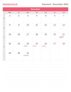 Kalender 2025 December