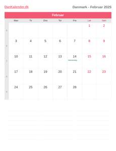 Kalender 2025 Februar