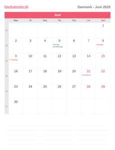 Kalender 2025 Juni