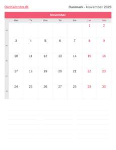 Kalender 2025 November