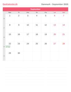 Kalender 2025 September