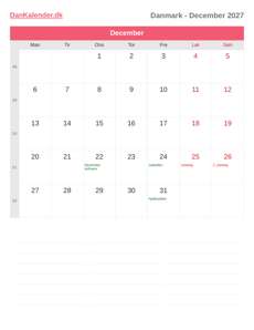 Kalender 2027 December