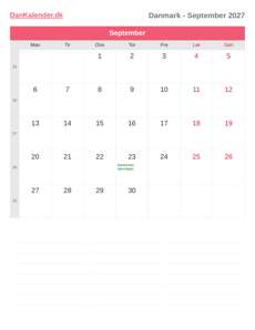 Kalender 2027 September