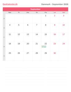 Kalender 2028 September