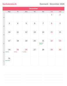 Kalender 2029 December