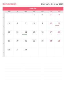 Kalender 2029 Februar