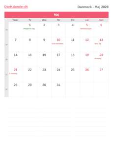 Kalender 2029 Maj