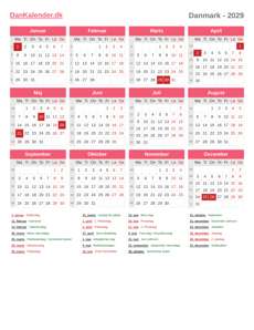 Kalender 2029
